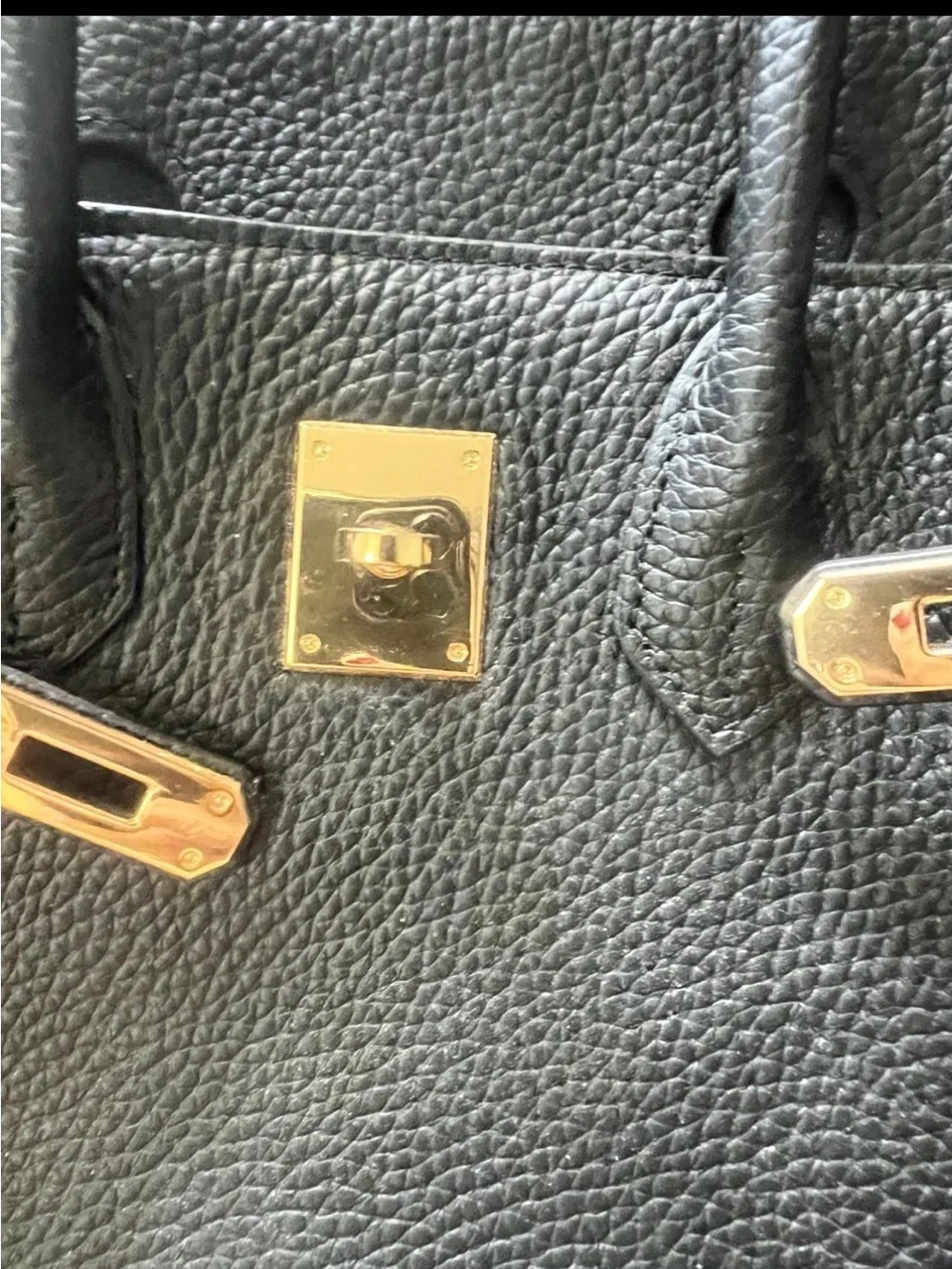 Black Leather Satchel Handbag with Gold Hardware